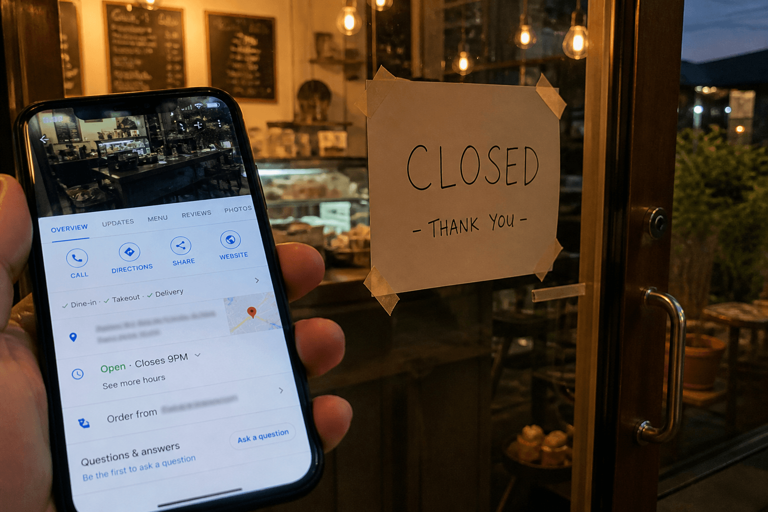 Closed sign versus a listing that still says open