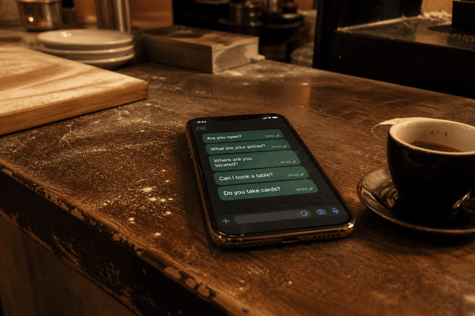 Repeat questions on a cafe counter phone
